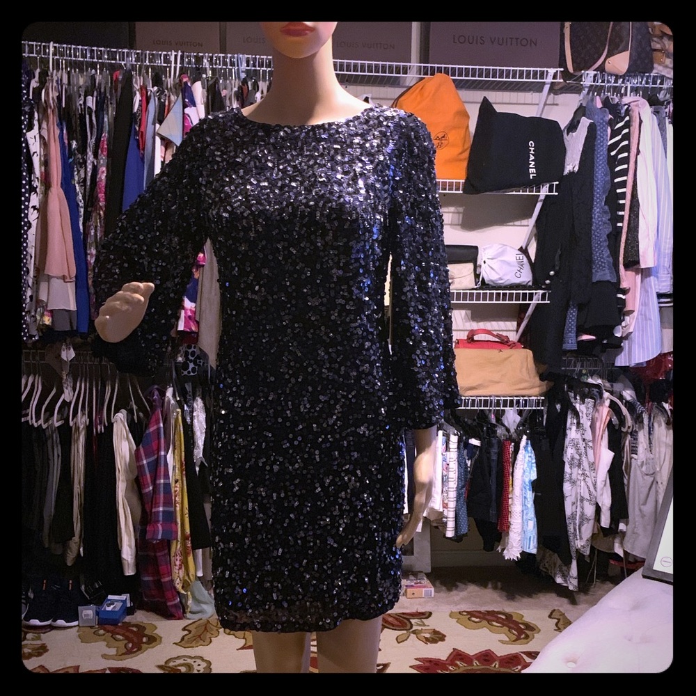 Alice + Olivia Navy Blue Sequins Dress